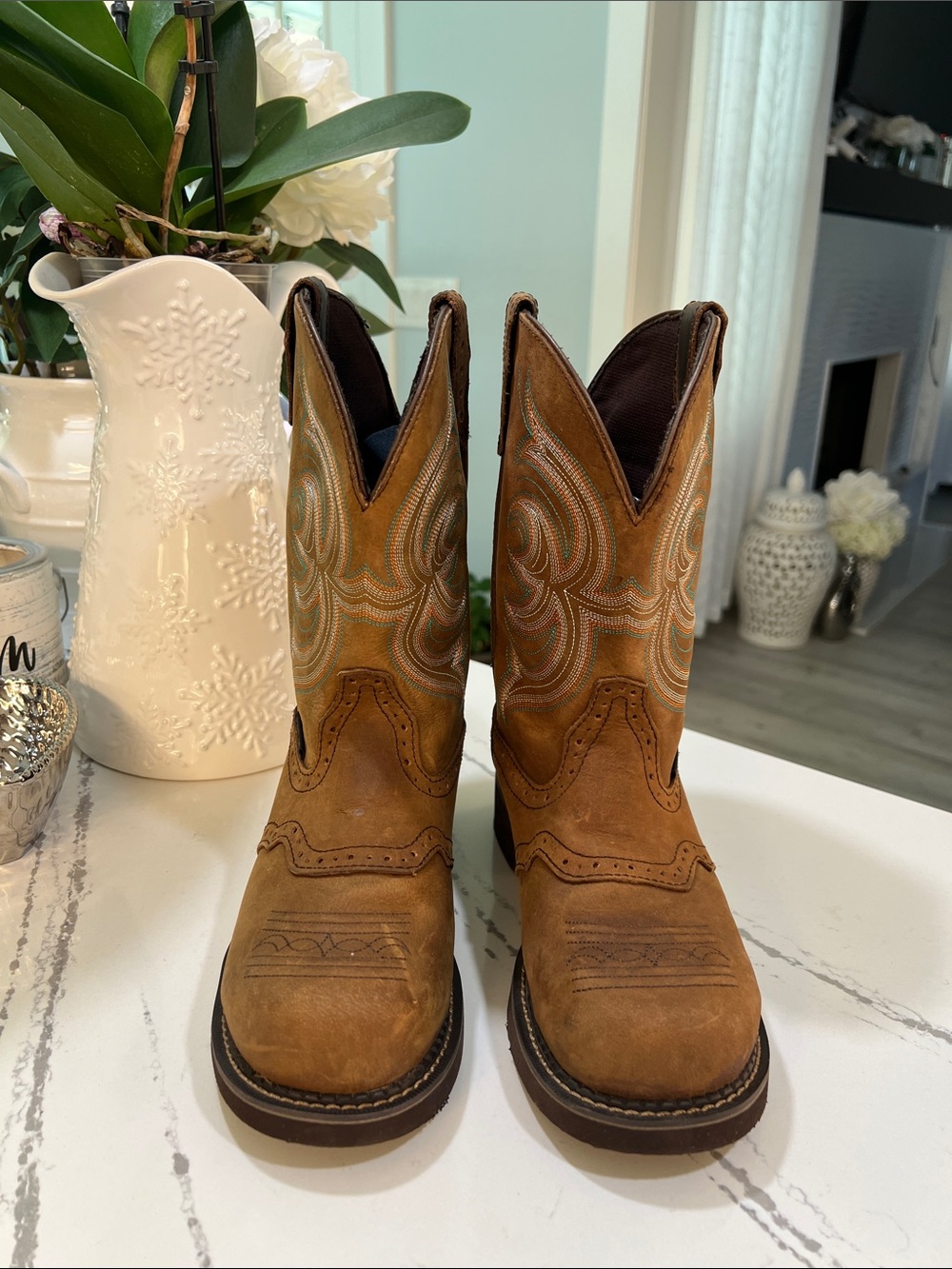 Justin Gypsy Waterproof Steel Toe Western Boots Women’s 7.5 Brown Leather Cowgl
